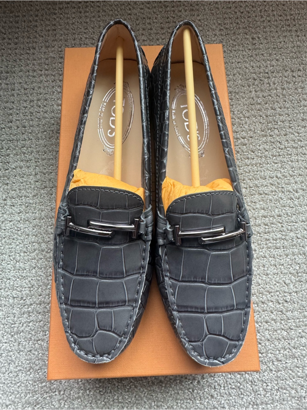 Tod's Black Croc-Embossed Leather Bit Loafers